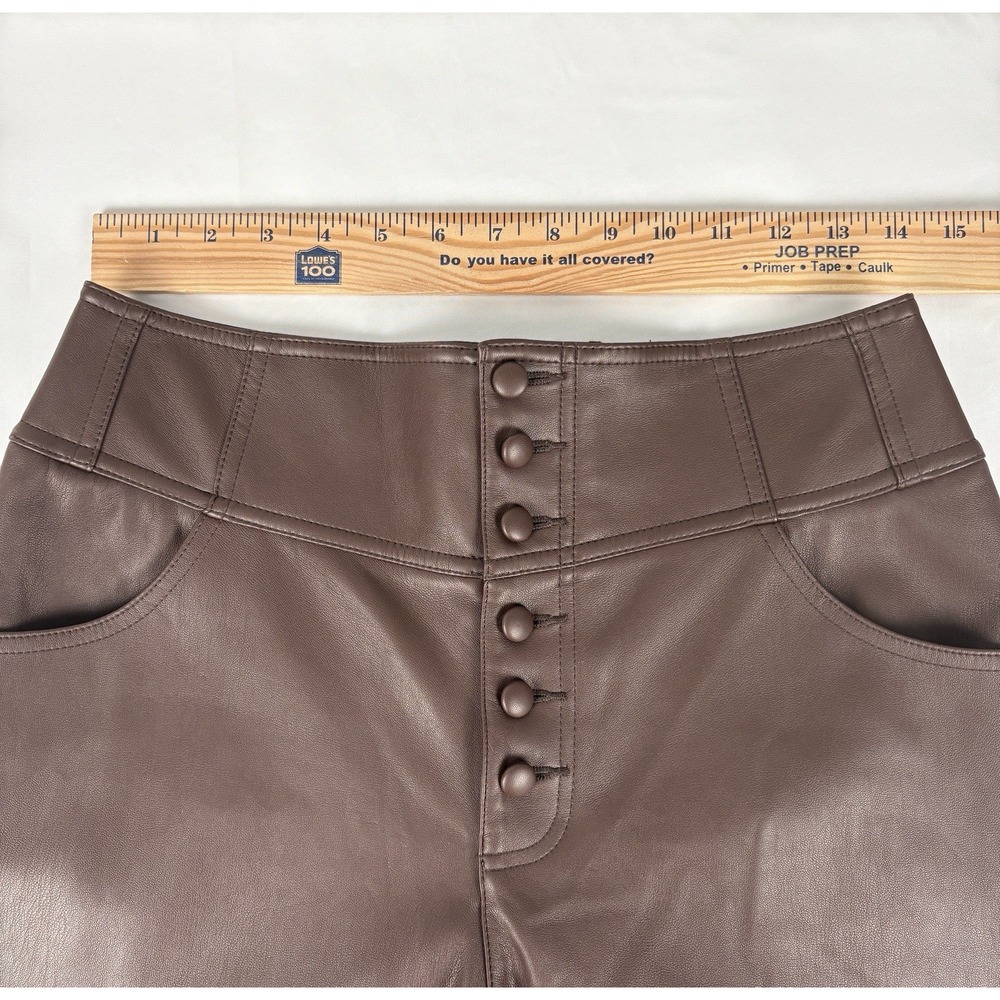 Bar III Edgy Chic Dark Brown | Coffee Faux Leather Button Pants Women Size 8 - Picture 8 of 12